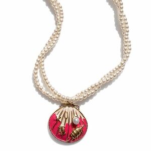 Lightweight Double Strand Pearl Necklace with Shell Pendant